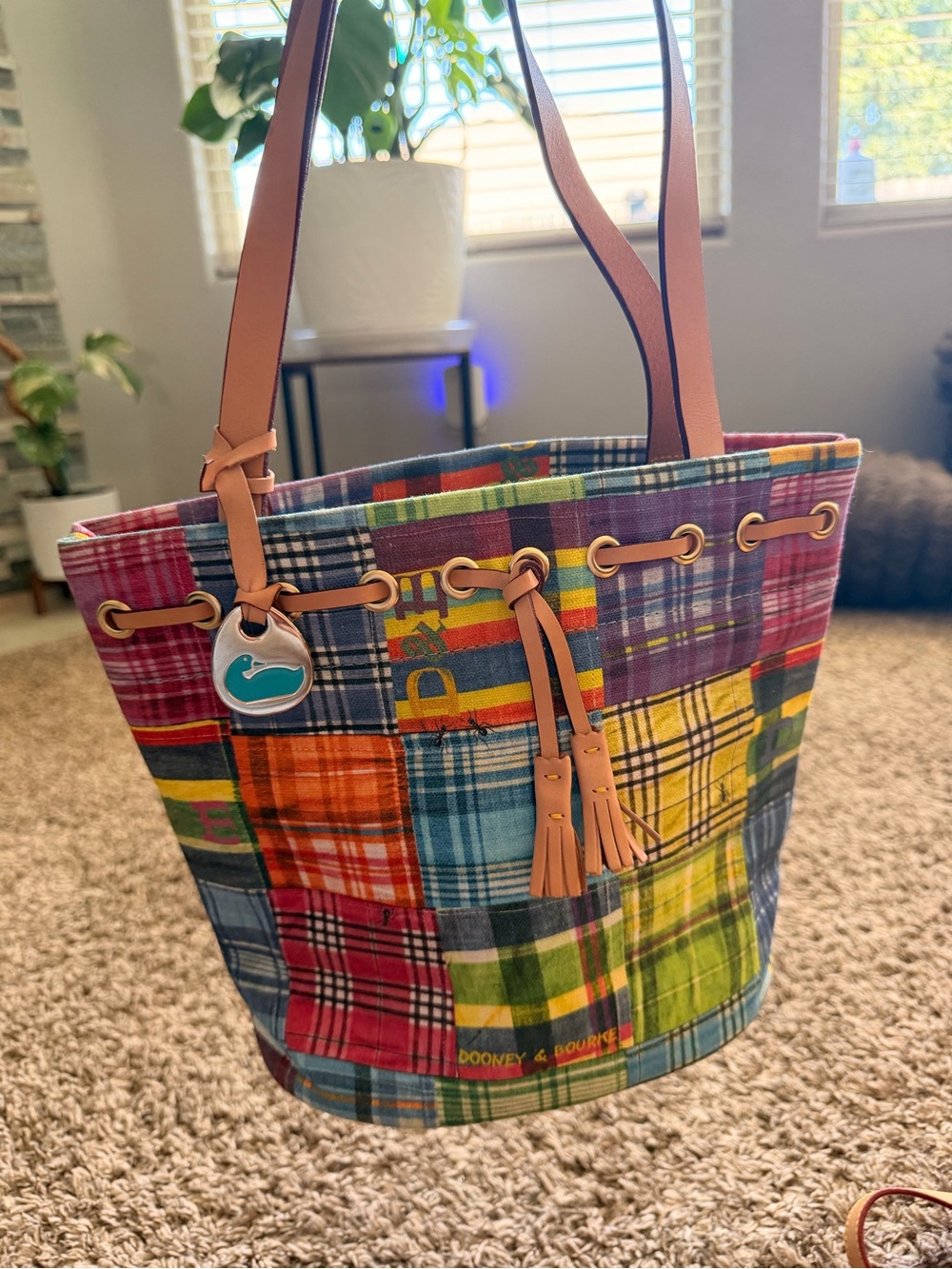 Vintage Dooney & Bourke Picnic Plaid Madras Ants Tote USA